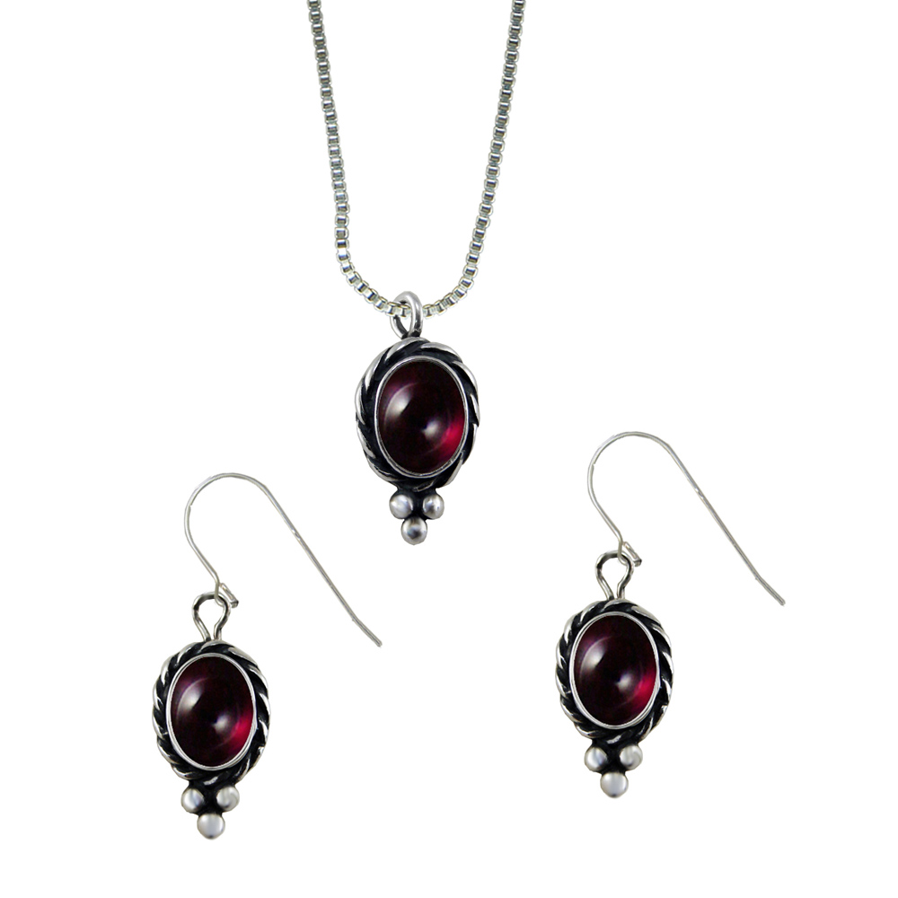 Sterling Silver Petite Necklace Earrings Set Garnet